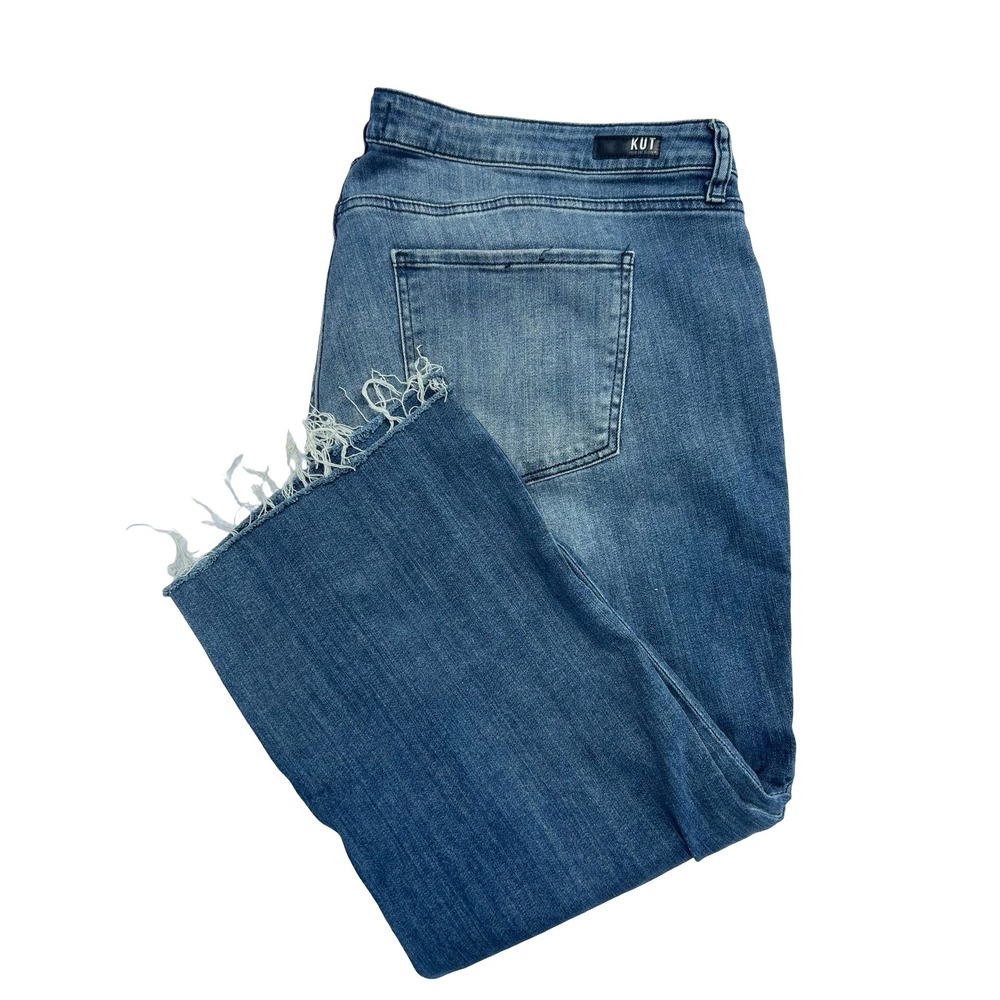 Kut from the‎ Kloth Kelsey High Rise Ankle Flare Jeans Blue Raw Hem Womens 24W